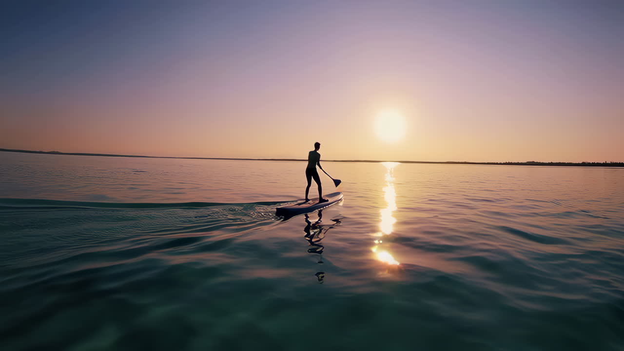 Sunset Paddleboarding on a Serene Lake
