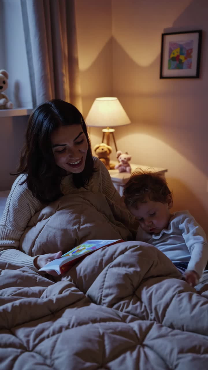 Mother reading bedtime story to child