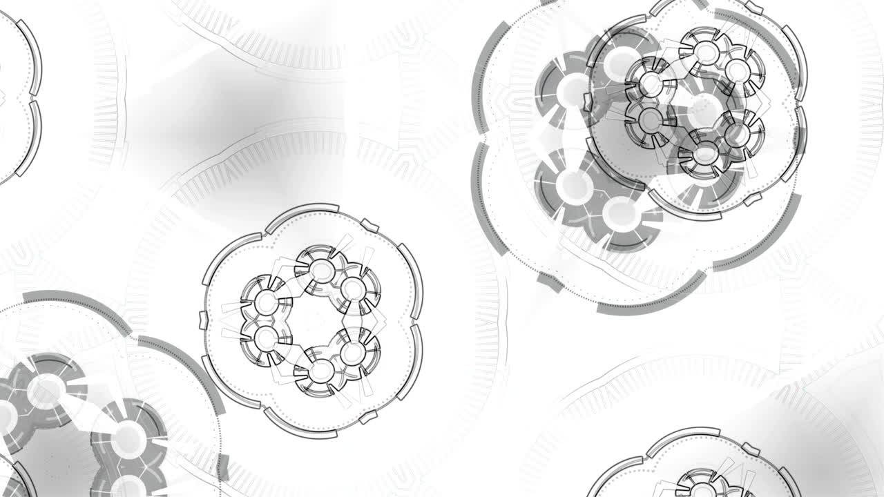 추상적인 둥근 칼레도스코프 애니메이션, 원과 함께 하이테크 배경.