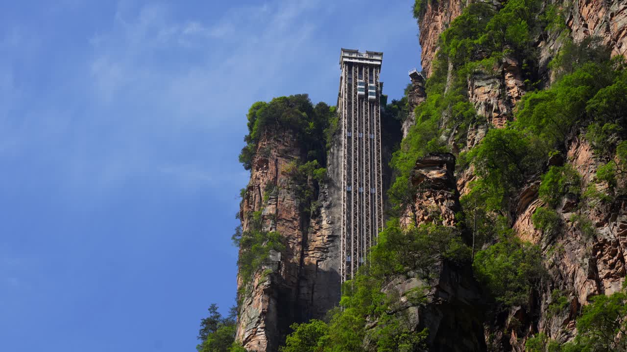 Bailong Elevator cabin going up and down in Zhangjiajie National Park, China