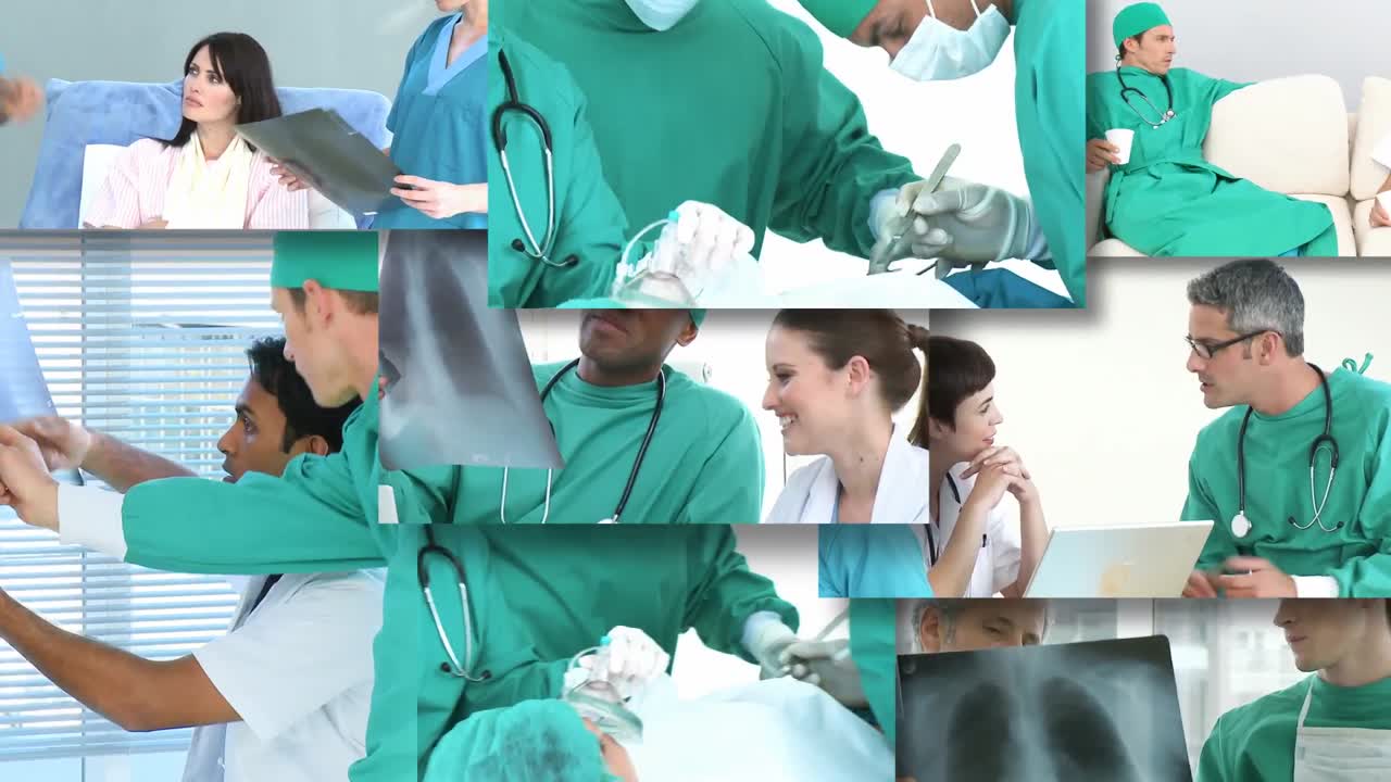 montaje de imágenes de cirujanos en el trabajo