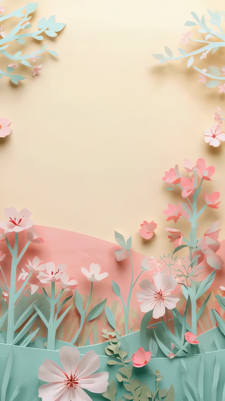 Vertical video: Shifting camera angle causing paper flowers and butterflies swaying in studio set