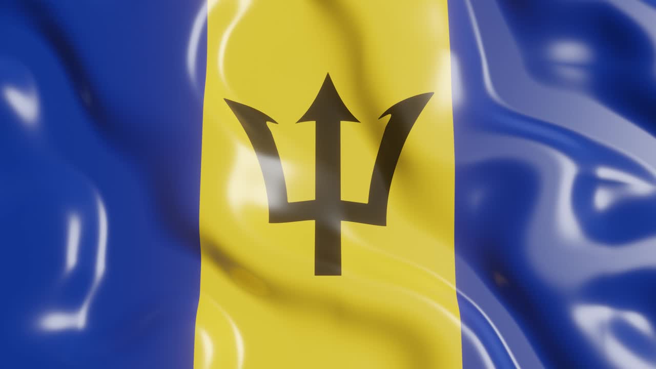 3d renderiza la bandera ondeando del país de barbados. bandera nacional en el fondo del viento. video clip animado de bucle sin costuras realista de 4k