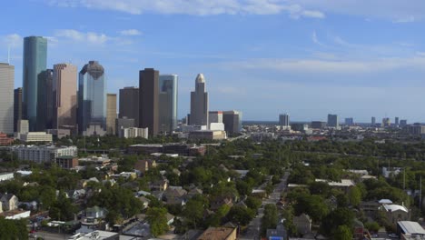 drone shot of downtown houston, texas and surrounding area