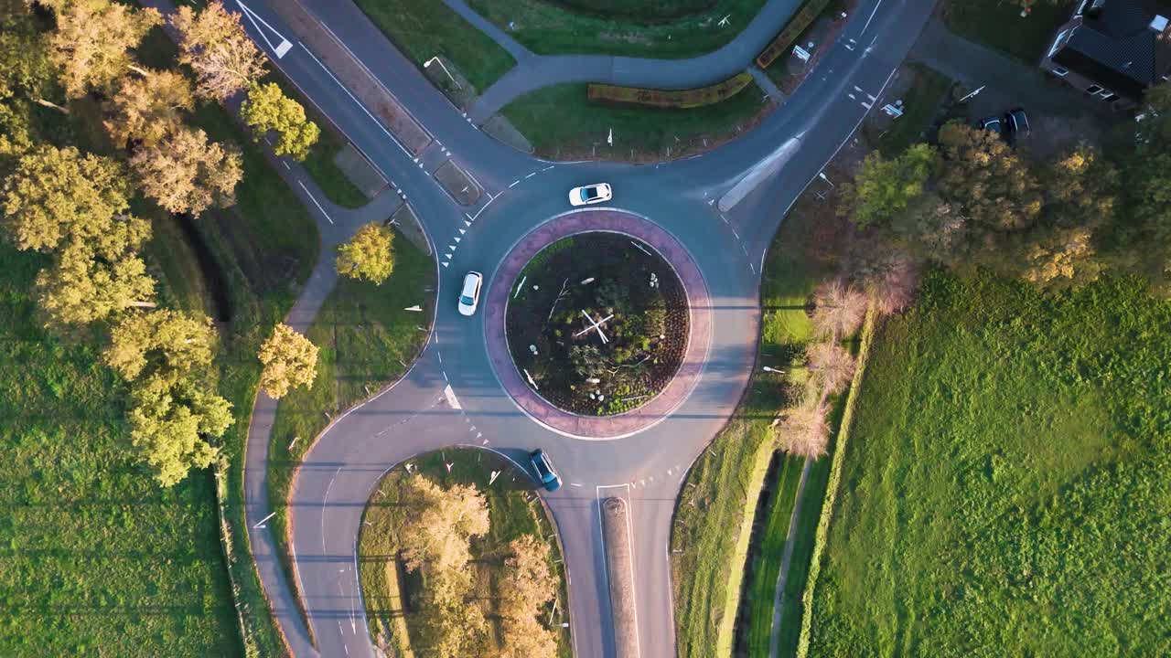 Aerial View of a Roundabout in Rural Area