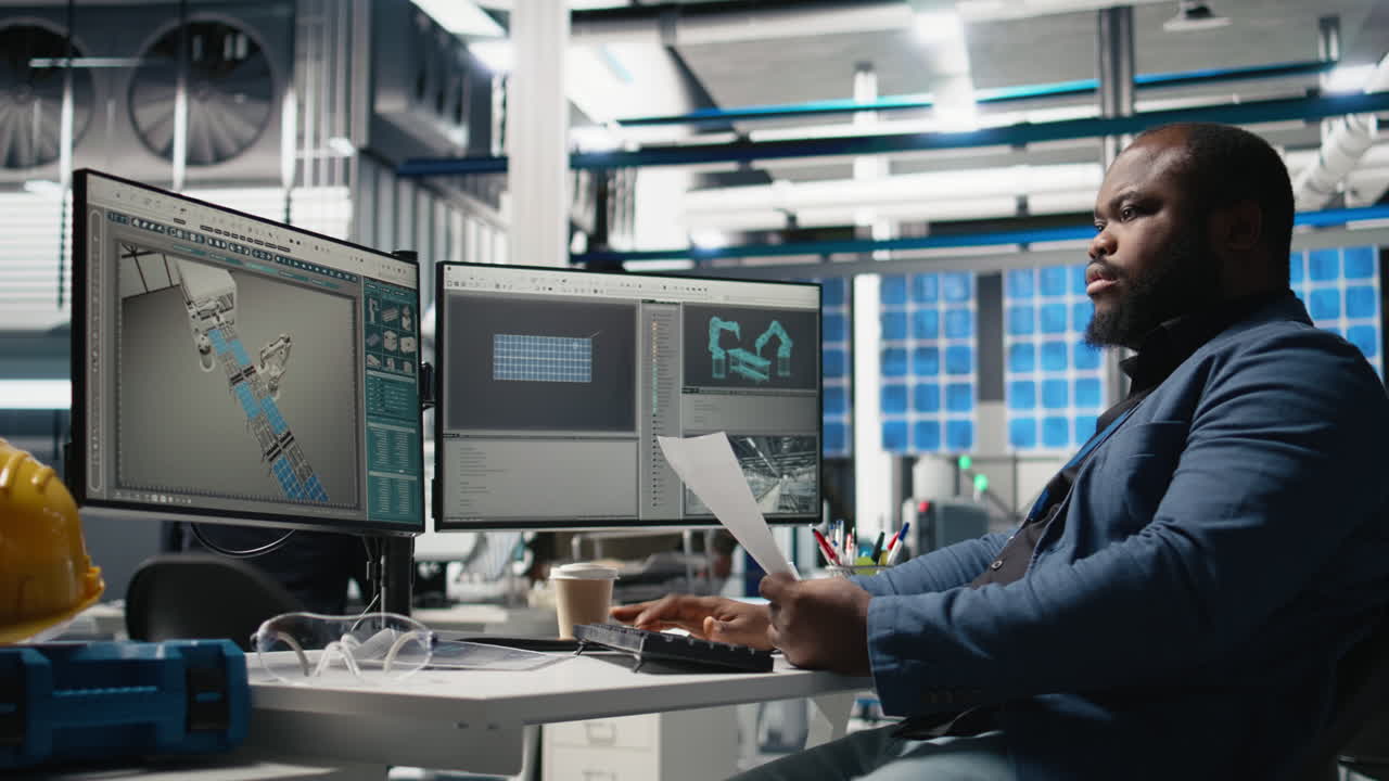 Engineer working on design in factory