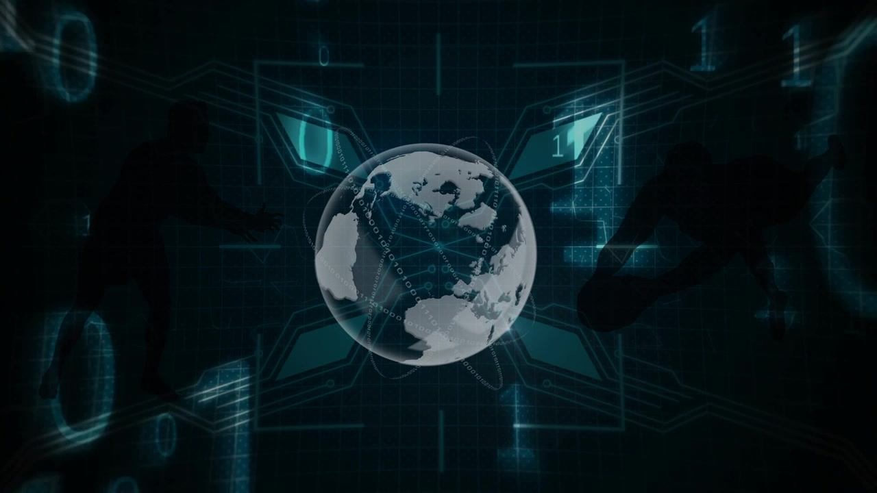 Animation of data processing over globe on black background