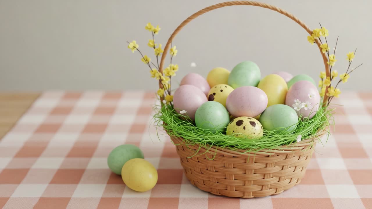 Vibrant Easter Basket Filled with Colorful Eggs and Delicate Flowers, Perfect for Celebrating Spring Festivities and Creating Joyful Memories with Loved Ones
