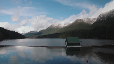 canadian vancouver capilano lake water reserve with mountains wide angle static slow motion