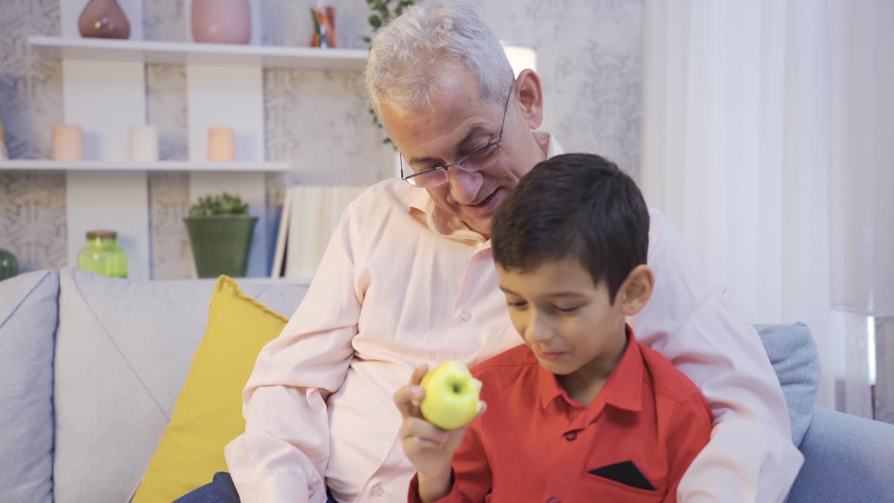 padre e hijo mirando el libro juntos en casa.