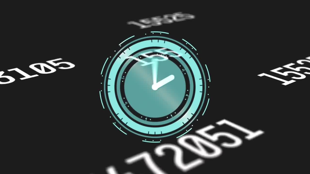 Animation of clock with numbers changing on black background