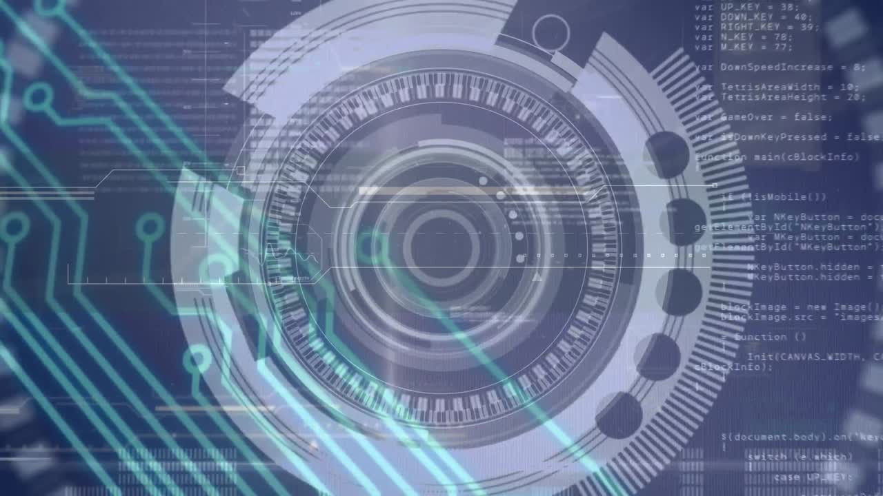 サーキットボードとデータ処理で回転する安全なロックのアニメーション,グレー