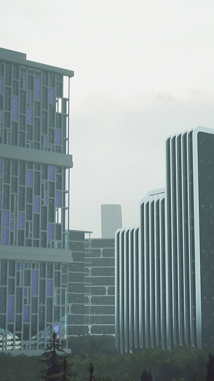 paisaje urbano futurista con altos rascacielos