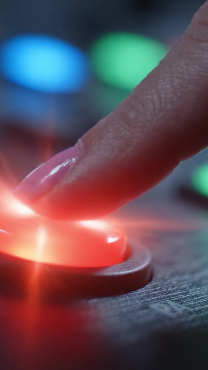 Primo piano su pulsanti di controllo colorati: una prospettiva macro di elementi di gioco coinvolgenti e multimediali interattivi in azione