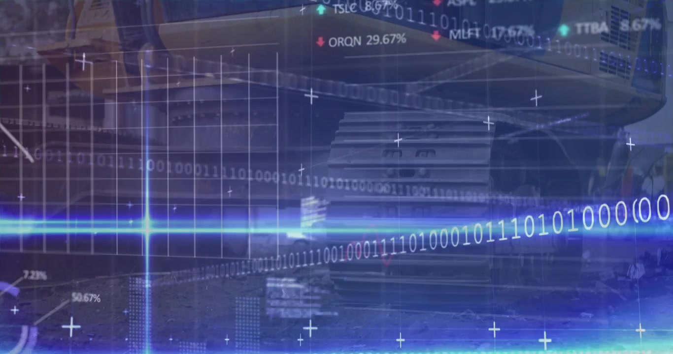 Animation of data processing and financial statistics over world map