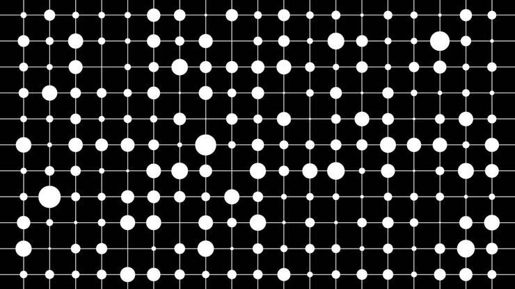 White glowing dots grid pattern with pulsing animation and changing circle sizes on black background in seamless loopable video