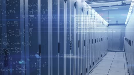 animazione di equazioni matematiche con simboli e codici sulla sala server