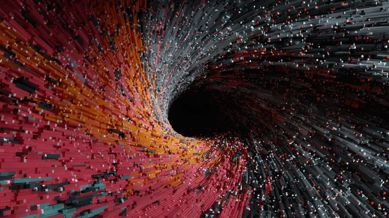 A mesmerizing visual representation of a swirling vortex, combining dynamic colors and intricate patterns to create an immersive experience that draws the viewer's eye into the center of the void