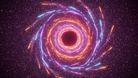 a stunning visualization of a cosmic vortex: exploring the mysteries of a black hole surrounded by colorful energies in the depths of space