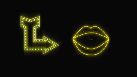 neon sign showing arrow and lips