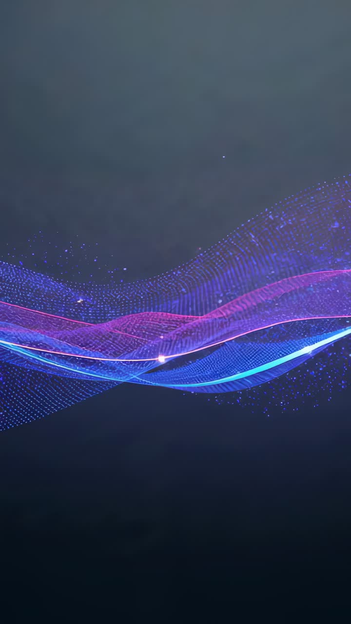 Vertical video: Flowing ribbon mesh undulating on dark backdrop, orb lights appearing and glowing