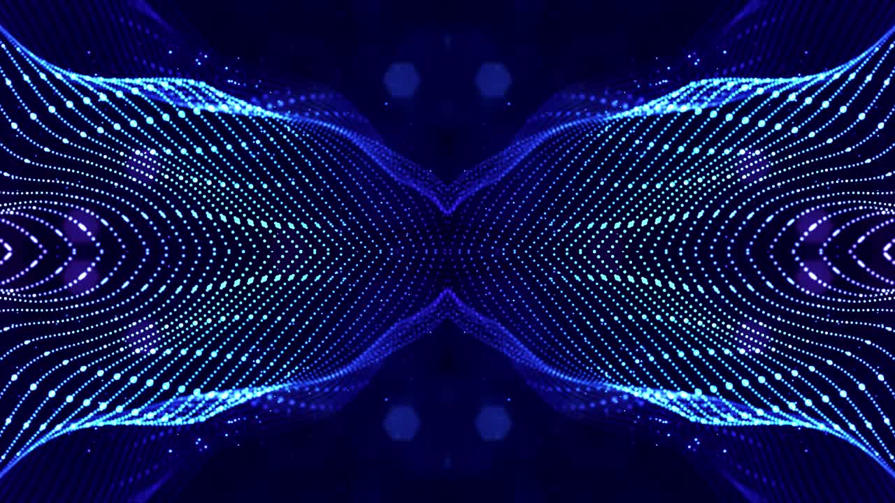 4k looped sci-fi 3d animación abstracta. las partículas azules brillantes forman líneas, estructuras simétricas como en el microworld o el espacio cósmico. para presentaciones de vacaciones, ceremonias como diseño de movimiento de bucle vj
