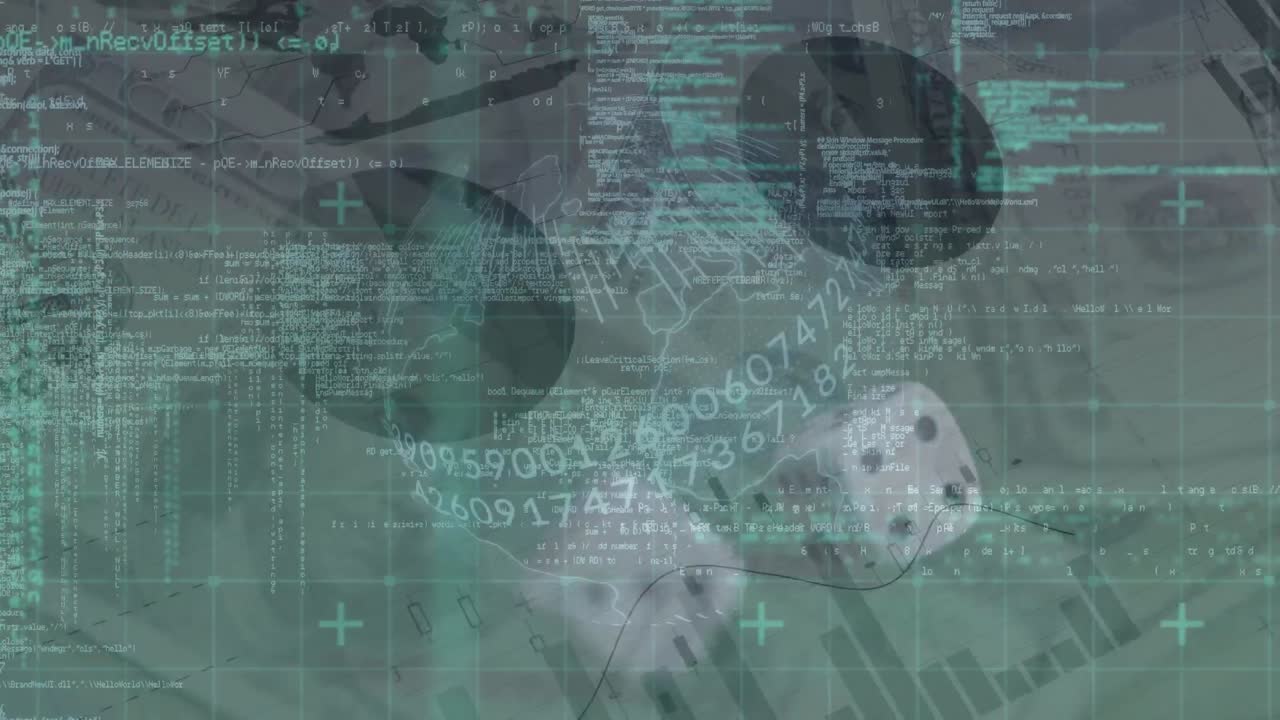 주사위와 지폐에 대한 데이터 처리의 애니메이션