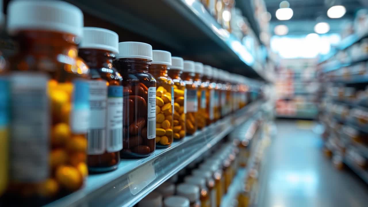 Shelves of Medicine Bottles in a Pharmacy