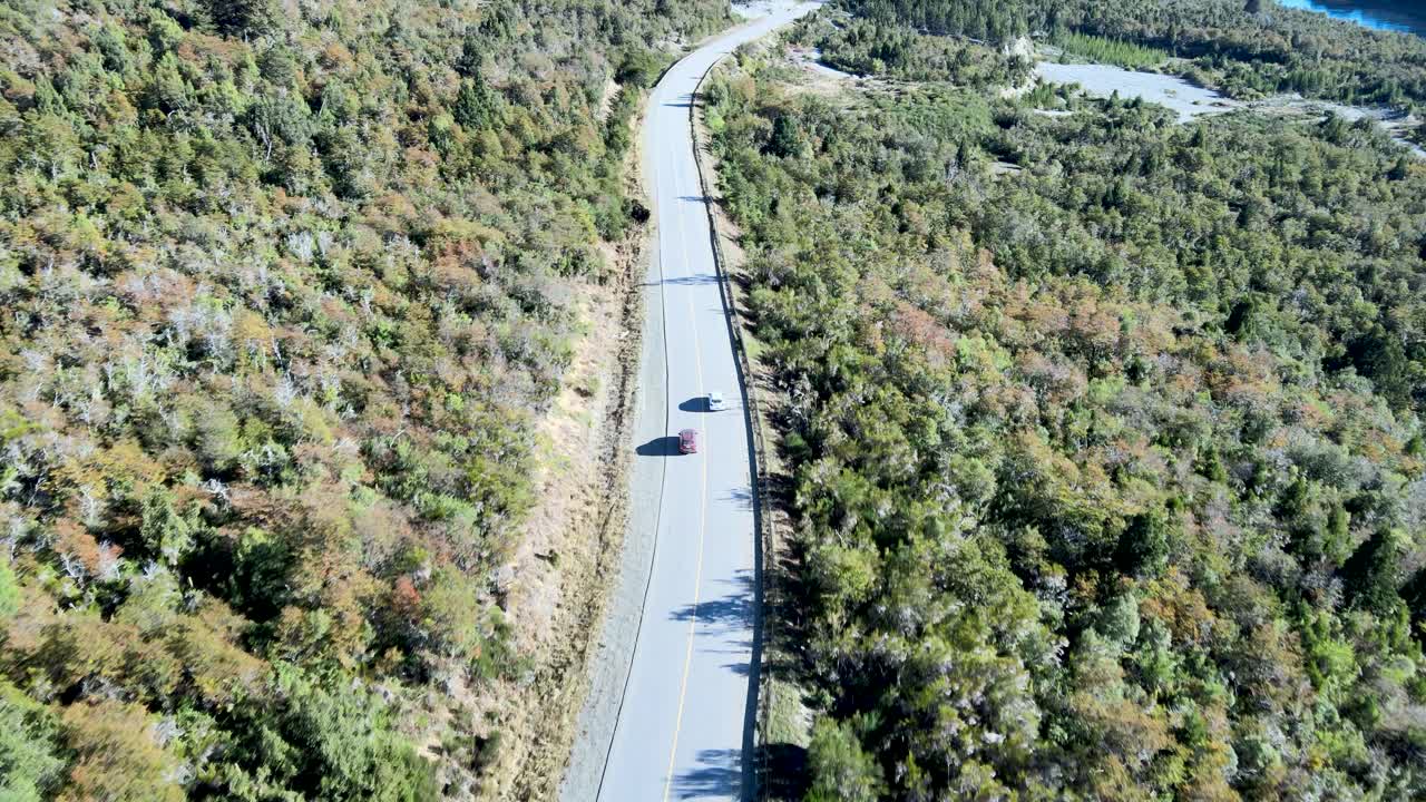 Aerial View of Scenic Road Trip Through Patagonia