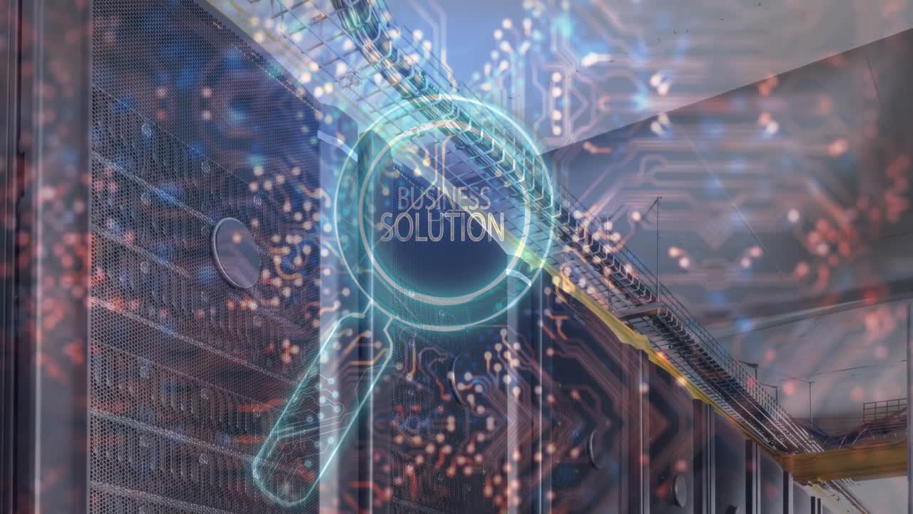 읽기 유리 및 서버  ⁇  위에 비즈니스 솔루션 텍스트의 애니메이션