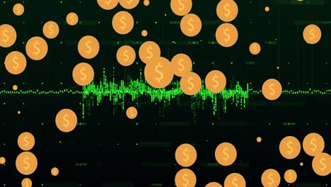 Animation-Von-Dollarzeichen-Und-Datenverarbeitung-Auf-Dunklem-Hintergrund