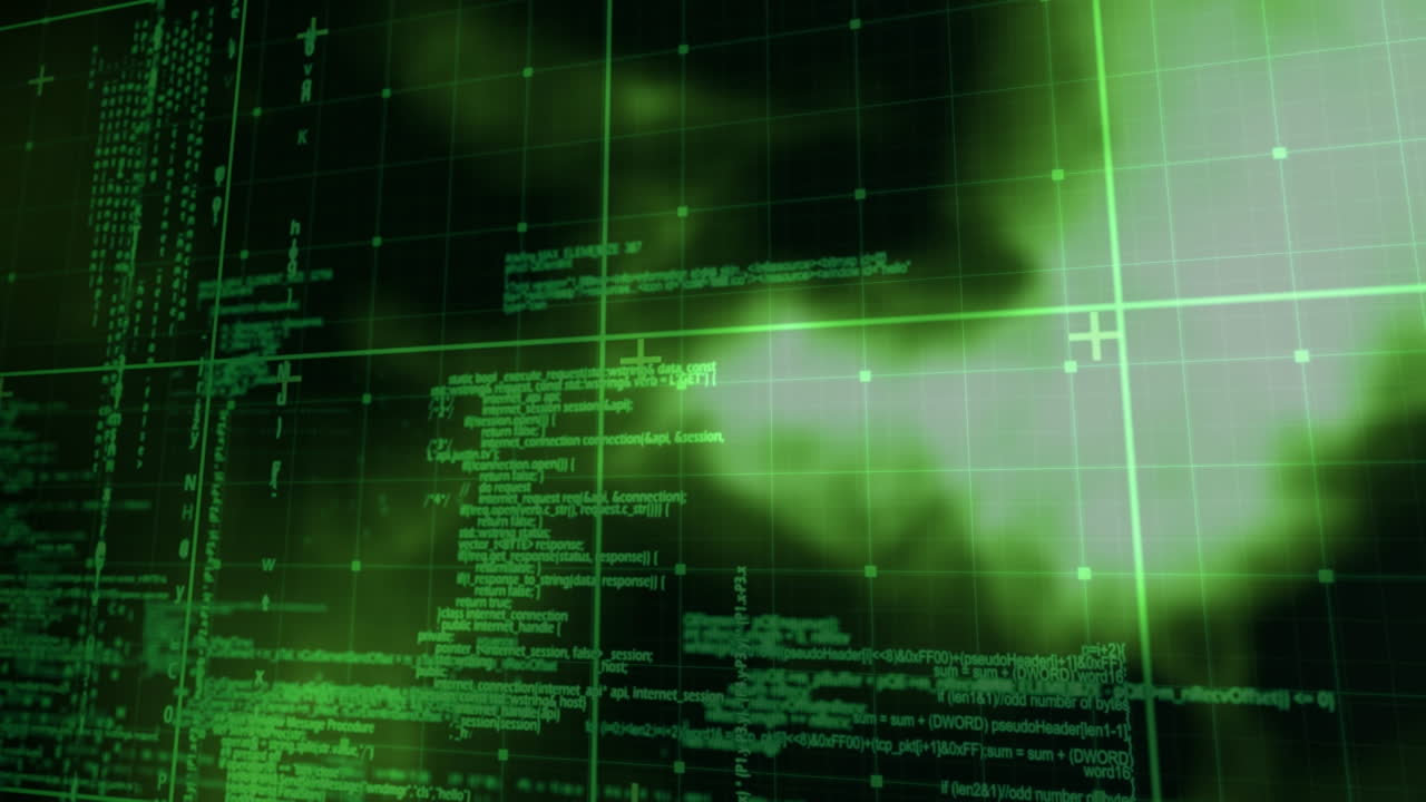 Animation of digital data processing over grid background