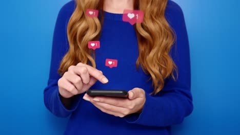 young girl receive likes using phone social media network application