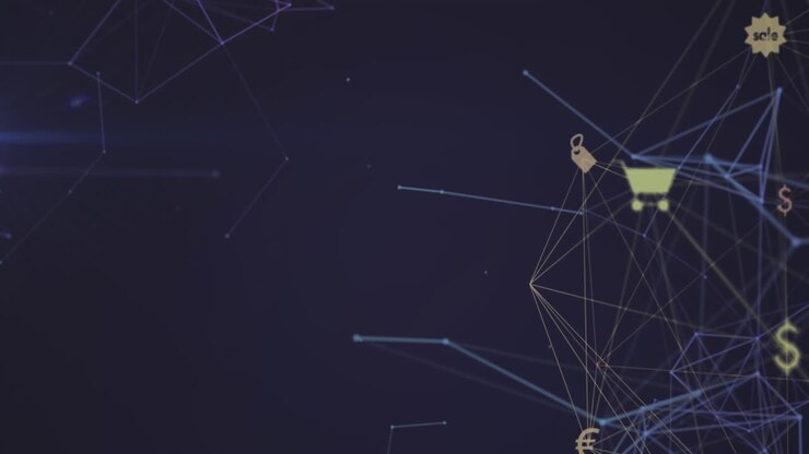 Animation of globe of digital icons and network of connections against blue background