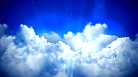 fantasy landscape on cloudy sky, white smoke animation, loop background,