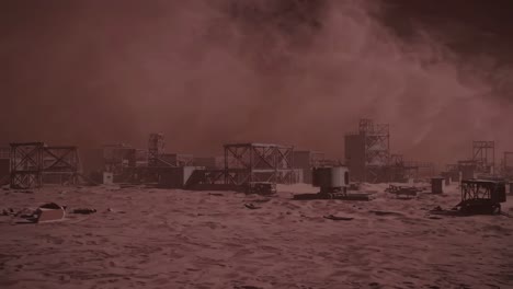 abandoned martian factory in a sandstorm