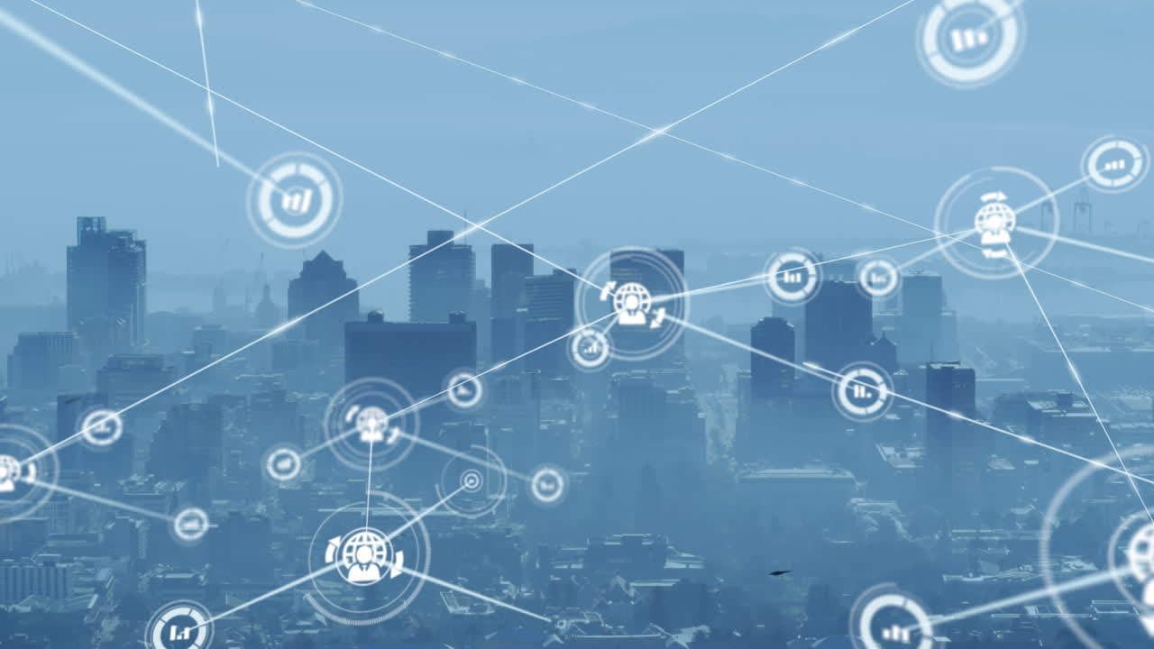 도시 풍경에 대한 연결 네트워크의 애니메이션