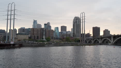 downtown minneapolis water power park in the evening
