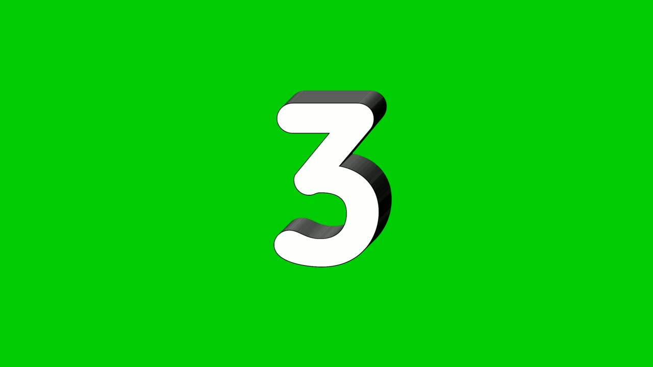 3d número 3 símbolo de tres signos animación icono de gráficos de movimiento en fondo de pantalla verde, el número revela en el humo, número de video de dibujos animados para elementos de video