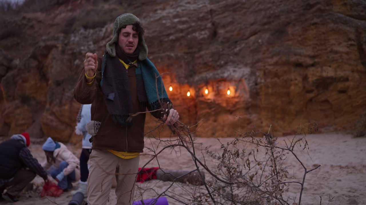 Campfire Gathering on a Sandy Beach