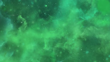 point of view, the surface of the green nebula cloud moving in the universe