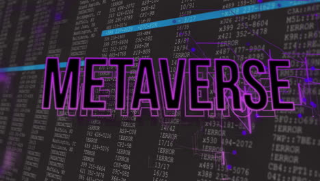 animation of digital data and error codes with metaverse text on black background