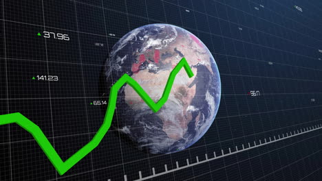 animation of green line and digital data processing over globe