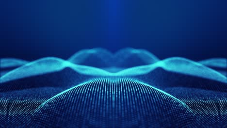 tema abstracto de ciencia ficción con ondas de espejo de partículas. fondo azul abstracto en bucle de 4k de partículas de brillo forman líneas curvas, superficies estructuras simétricas. bg digital con holograma de partículas.