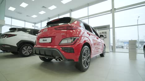 hyundai car dealership. an overview of the new prestigious cars in the showroom.