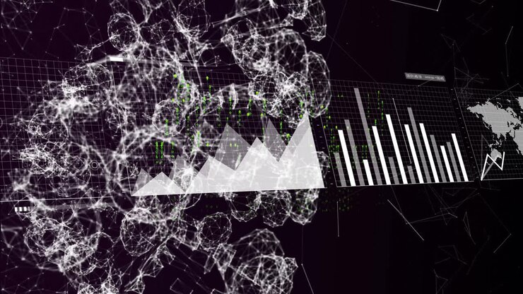 Animation of data processing and diagrams over shapes