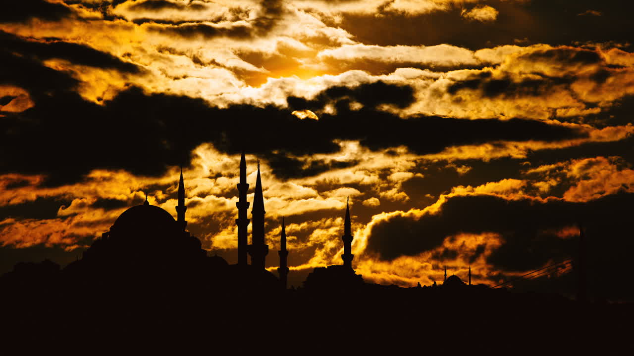 Silhouette of a Mosque at Sunset