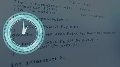 animation of clock moving fast over digital data processing