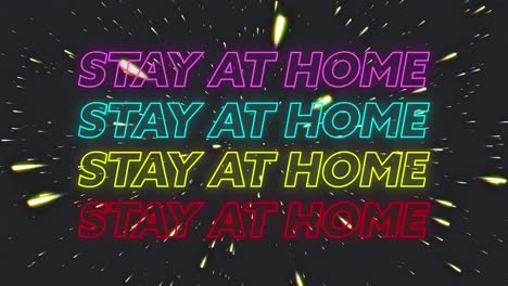 Animation-of-four-lines-of-colourful-neon-words-Stay-At-Home-on-black-background