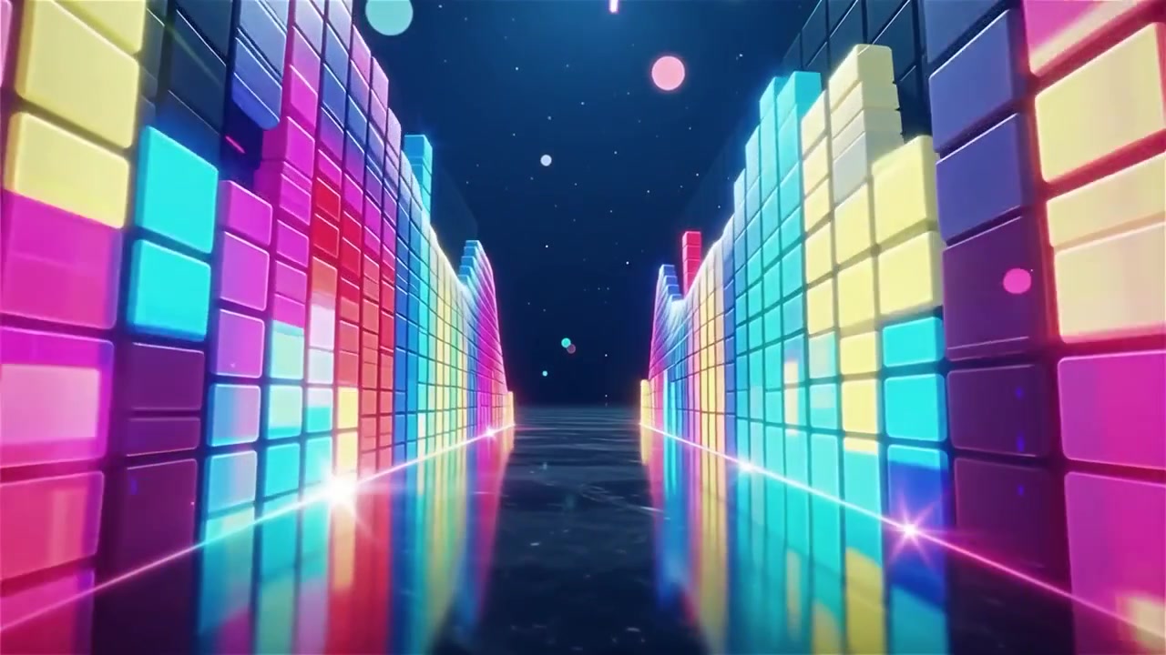 Fundo Futurista com Visualizador de Equalizador de Música Neon Arco-Íris.